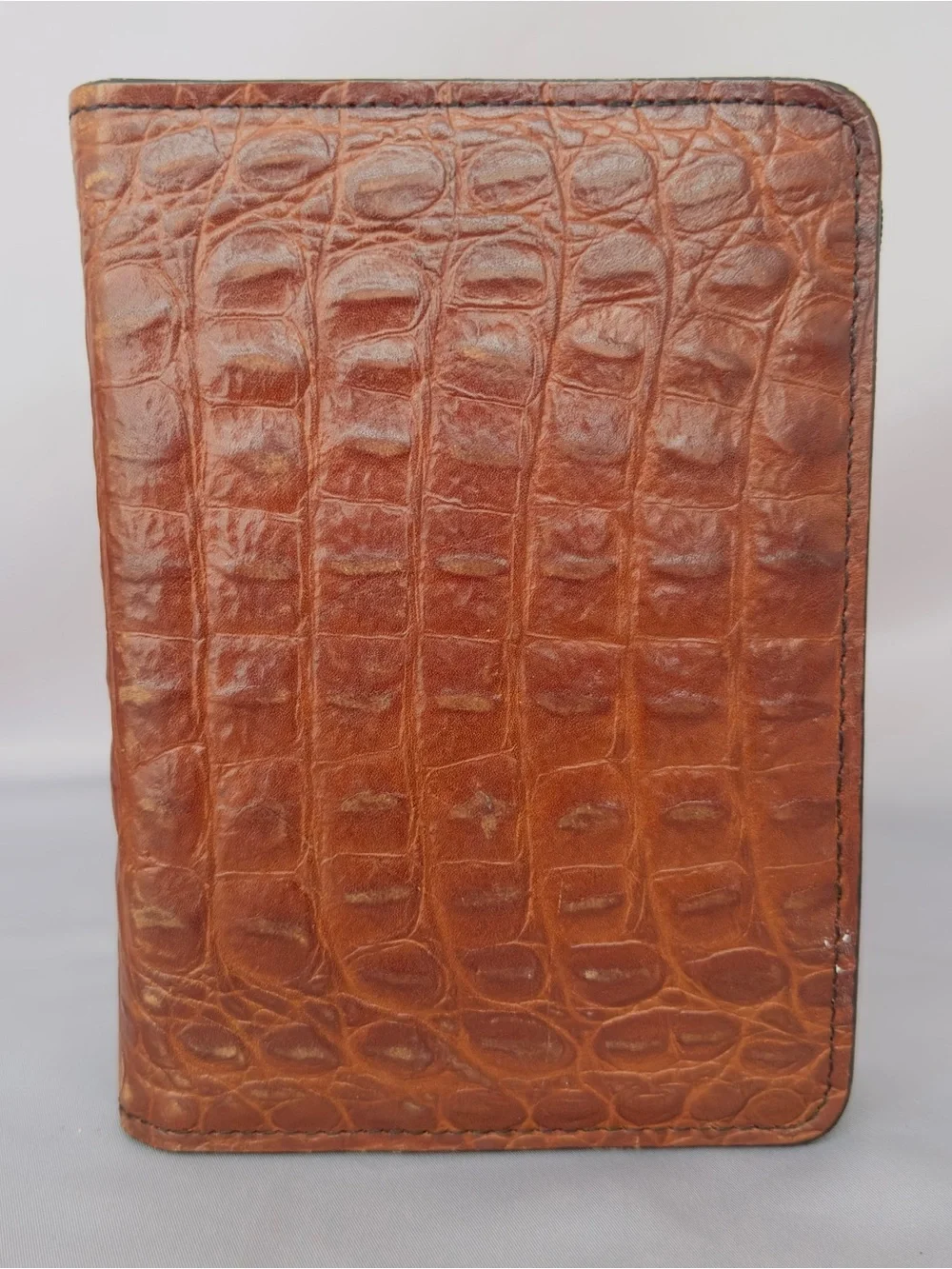 Embossed Croc-Texture Leather Address Planner Brown Zip, Vintage, 6 Ring Binder